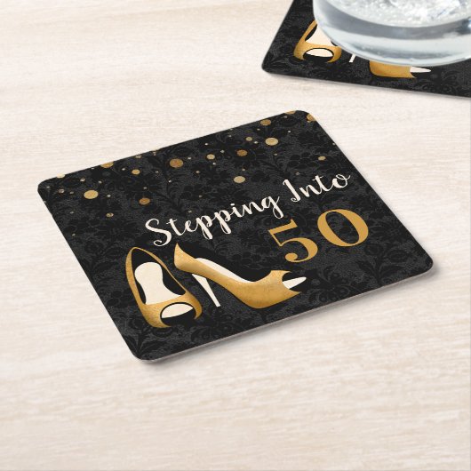 Goud Stap in 50 Vrouw Verjaardagsfeest Kartonnen Onderzetters (Schuin)