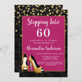 Goud Stap in 60 Verjaardagsfeestje Kaart (Voorkant / Achterkant)