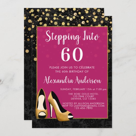 Goud Stap in 60 Verjaardagsfeestje Kaart (Voorkant / Achterkant)