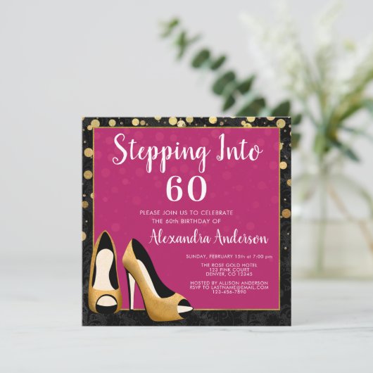 Goud Stap in 60 Verjaardagsfeestje Kaart (Staand voorkant)