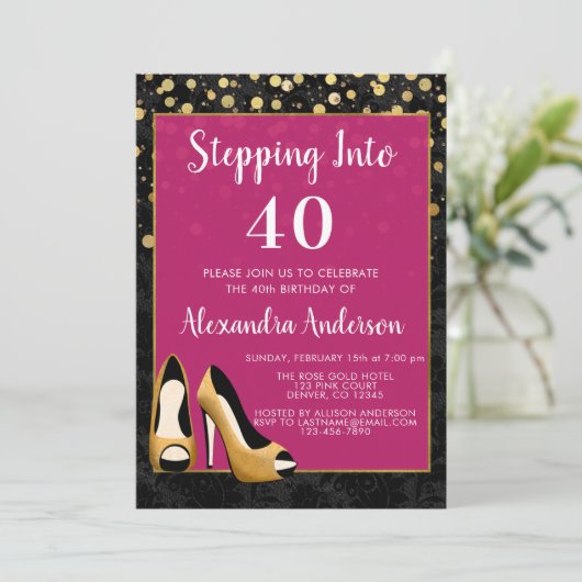 Goud stapt in 40 verjaardagsfeestje kaart (Staand voorkant)
