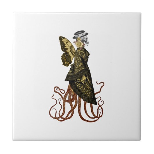 Goud SteamPunk Serie Ontwerp 5   Tegeltje (Voorkant)