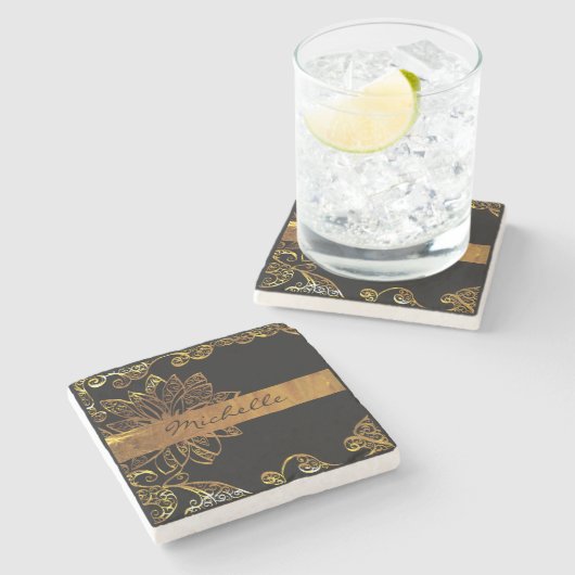 Goud Stenen Onderzetter (Zijkant)