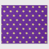Goud sterren op Paars met sneeuwvlokken Cadeaupapier (Vlak)