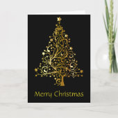 Goud, sterrenhemel, kerstboom. kaart (Voorkant)