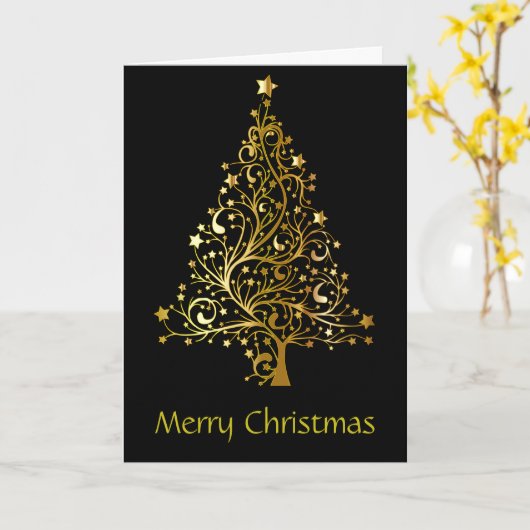 Goud, sterrenhemel, kerstboom. kaart (Gele Bloem)