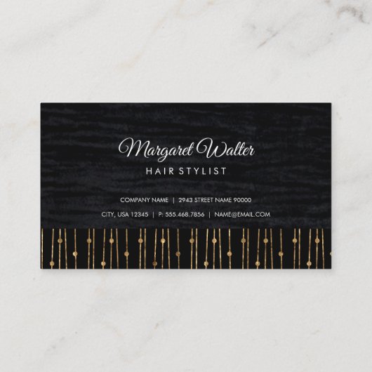 Goud stijlvol patroon | Fluweel Zwart met Monogram Visitekaartje (Achterkant)