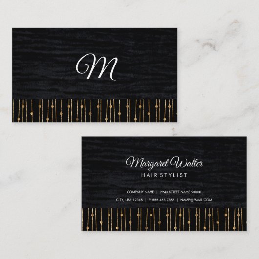 Goud stijlvol patroon | Fluweel Zwart met Monogram Visitekaartje (Voorkant / Achterkant)