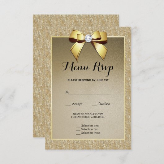 Goud & Stijlvolle Gem Bruiloft Menu RSVP (Voorkant / Achterkant)