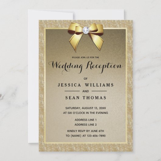 Goud & Stijlvolle Gem Bruiloft Receptie Kaart (Voorkant)