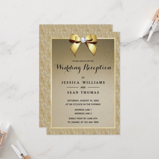 Goud & Stijlvolle Gem Bruiloft Receptie Kaart (Voorkant / Achterkant in situ)