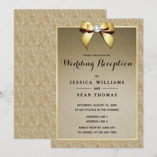 Goud & Stijlvolle Gem Bruiloft Receptie Kaart (Voorkant / Achterkant)