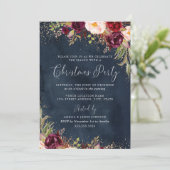 Goud stof Bourgondië Navy Bloemen Kerstmis Kaart (Staand voorkant)