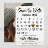 Goud Stof Confetti Kalender Foto Save the Date (Voorkant / Achterkant)