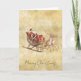 Goud Stof Glitter Confetti Kerstman slee Santa Ker Kaart