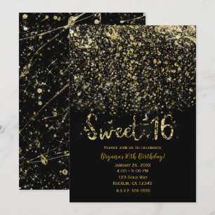 Goud Stof Glitters & Zwarte Sweet 16 Zestien Feest Kaart