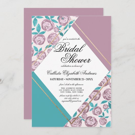 Goud Stof Roze Bloemen Aquarel Bruids Shower Kaart (Voorkant / Achterkant)