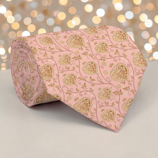 Goud & Stof Roze Elegante Hart Custom Necktie Stropdas