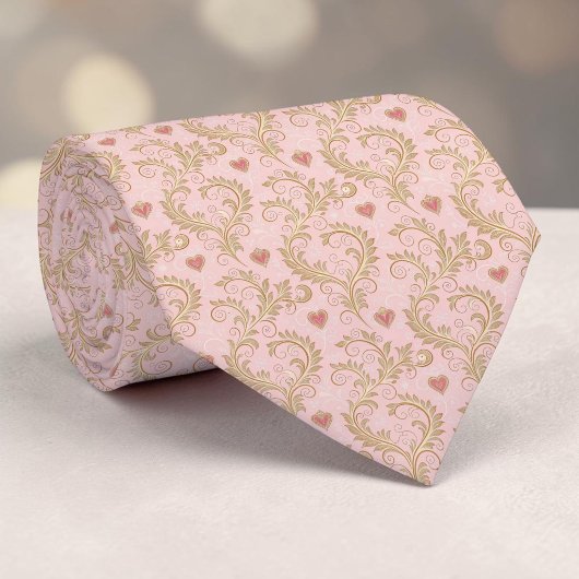 Goud & Stof Roze Elegante Hart Custom Necktie Stropdas