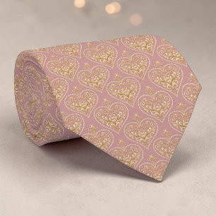 Goud & Stof Roze Elegante Hart Custom Necktie Stropdas