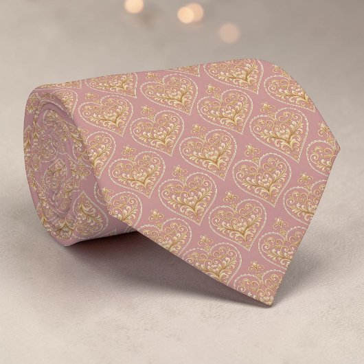Goud & Stof Roze Elegante Hart Custom Necktie Stropdas