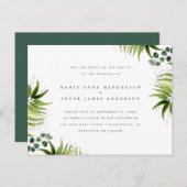 Goud stof & tropisch groen Botanische bruiloft Uitnodiging Briefkaart (Voorkant / Achterkant)