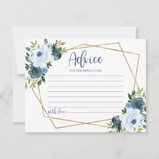 Goud Stoffig Blauw Bloemen Vrijgezellenfeest Advie Kaart (Voorkant)
