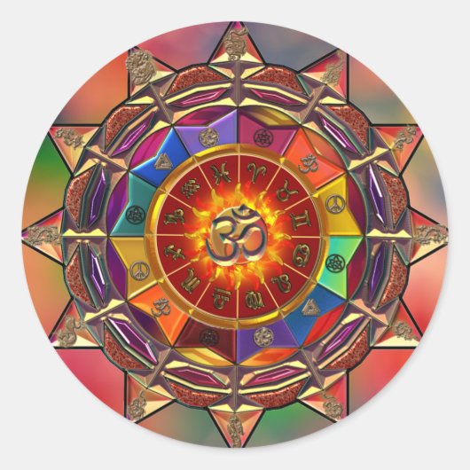 Goud symbolische zon Mandala Ronde Sticker (Voorkant)