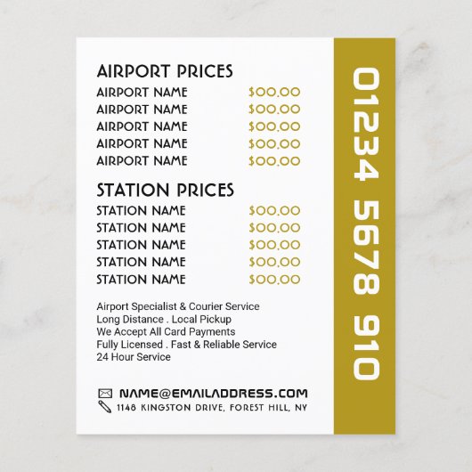 Goud Taxi Cab Logo met Prijslijst Flyer (Achterkant)