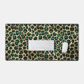 Goud & Teal Glam Luipaardprint Bureaumat (Keyboard & Muis)