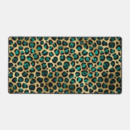Goud & Teal Glam Luipaardprint Bureaumat