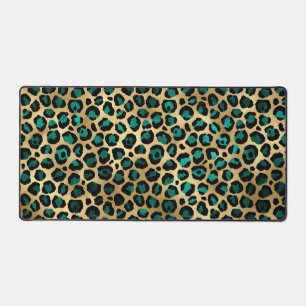 Goud & Teal Glam Luipaardprint Bureaumat