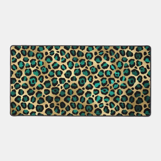 Goud & Teal Glam Luipaardprint Bureaumat (Voorkant)