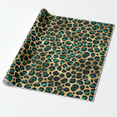 Goud & Teal Glam Luipaardprint Cadeaupapier (Uitgerold)