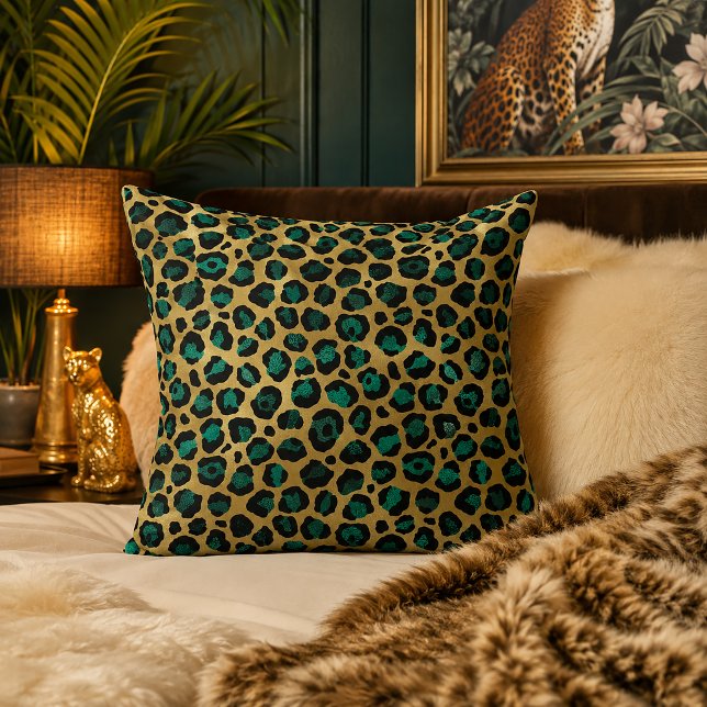Goud & Teal Glam Luipaardprint Kussen (Creator heeft geüpload)