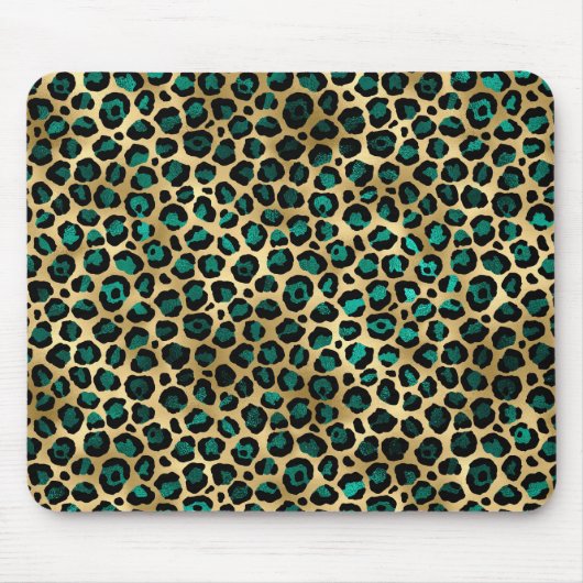 Goud & Teal Glam Luipaardprint Muismat (Voorkant)