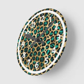 Goud & Teal Glam Luipaardprint Ronde Klok (Hoek)