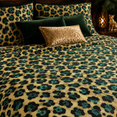 Goud & Teal Glam Luipaardprint Sherpa Deken