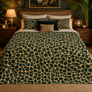 Goud & Teal Glam Luipaardprint Sherpa Deken