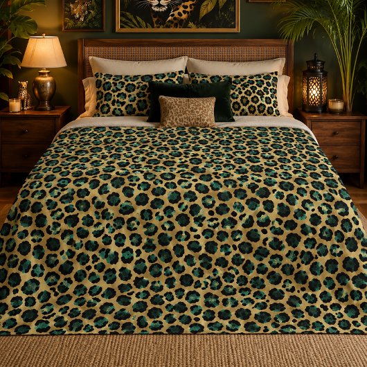 Goud & Teal Glam Luipaardprint Sherpa Deken