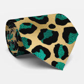Goud & Teal Glam Luipaardprint Stropdas (Opgerold)