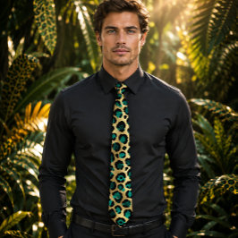 Goud & Teal Glam Luipaardprint Stropdas