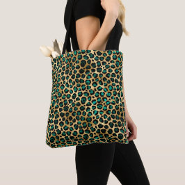 Goud & Teal Glam Luipaardprint Tote Bag