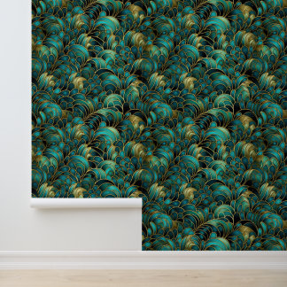 Goud Teal Groen Art Deco Behang