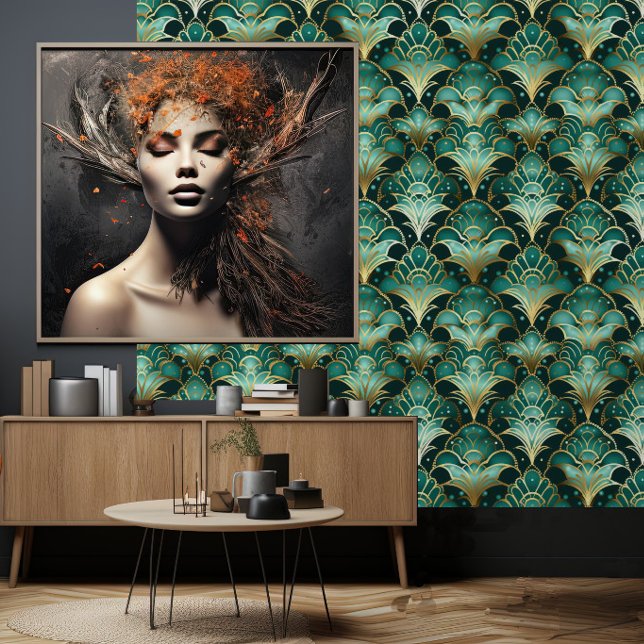 Goud Teal Smaragdgroene Art Deco Behang (Creator heeft geüpload)