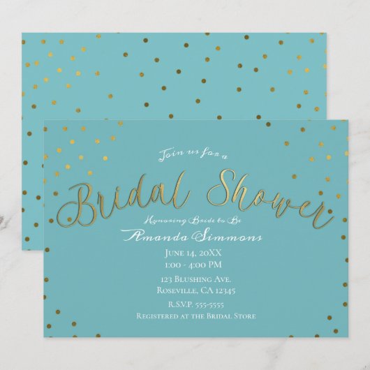 Goud & Teal Turquoise Moderne Glam Bruiloftsshower Kaart (Voorkant / Achterkant)