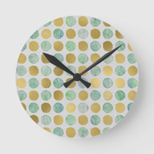 Goud & Teal Waterverf Stippen Vintage Ronde Klok