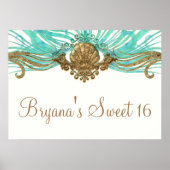 Goud & Teal Zee Schelp Glam Strand Banner Poster (Voorkant)