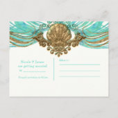 Goud & Teal Zee Schelp Glam Strand Bewaar de Datum Aankondigingskaart (Achterkant)