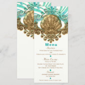 Goud & Teal Zee Schelp Glam Strand Elegante Menu K (Voorkant / Achterkant)